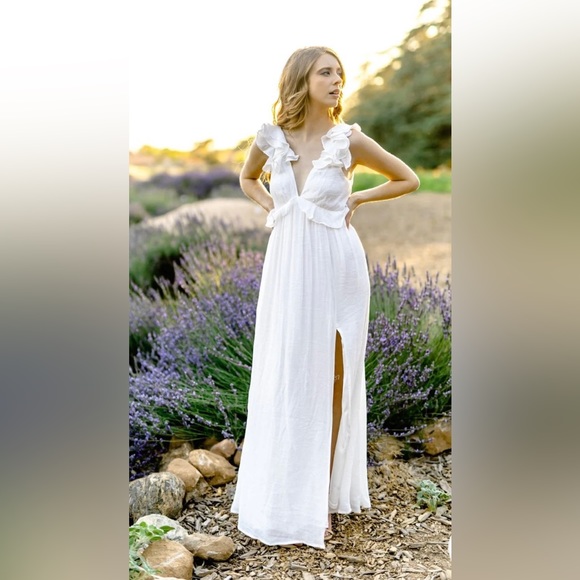 KATHLEEN V-NECK MAXI WHITE DRESS - Picture 1 of 5